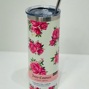 Juicy Couture Pink Roses with Gold Logo Stainless Steel Tumbler Cup 24 oz